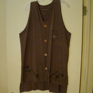 Blue Fish Sweater, Brown, Handpainted, size XL